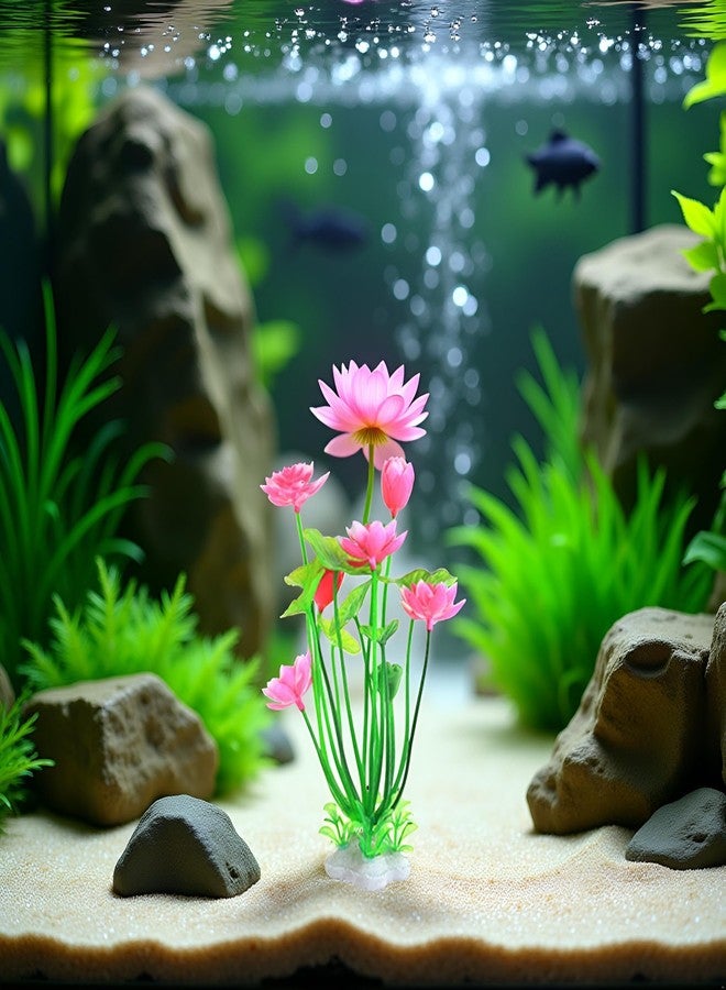 Qintreesify Pink Artificial Water Plants, Aquatics Grass Flower Simulation Wedding Favors Plastic Artificial Lotus Fish Tank Ornament Aquarium Décor Plastic Plants for Party Fish and Aquatic Pets - Image 3